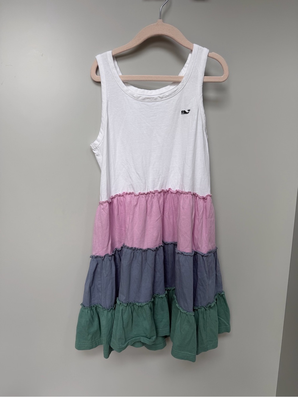 Vineyard Vines White Tank Tiered Dress with Pink, Blue, Green Skirt